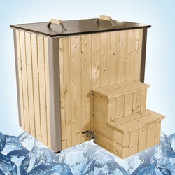 Square Design Stainless Steel Cold Tub With Wooden Exterior
