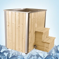 Square Design Stainless Steel Cold Tub With Wooden Exterior