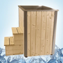 Square Design Stainless Steel Cold Tub With Wooden Exterior